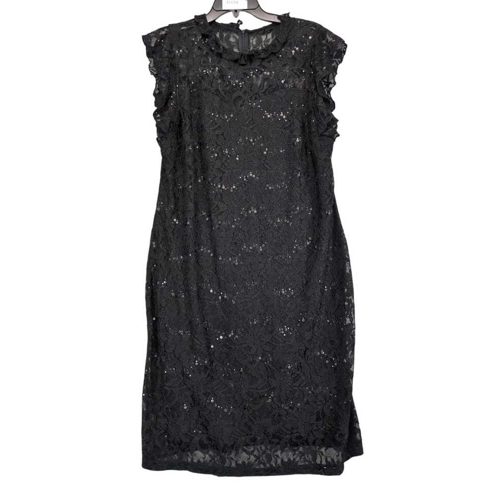 Alexa B Nites Black Lace Midi Dress Plus Size 16W Sequin Sheer Gothic Cocktail